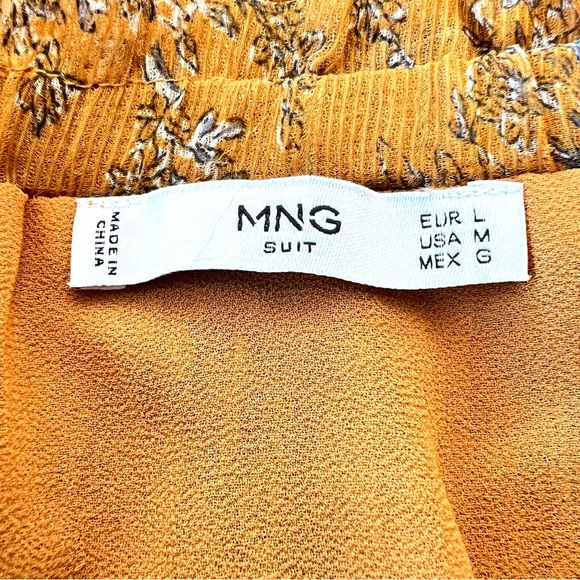 MANGO Mustard Floral Print Pleated Chiffon Tie & Elastic Waist Midi Skirt Sz M - Picture 12 of 13
